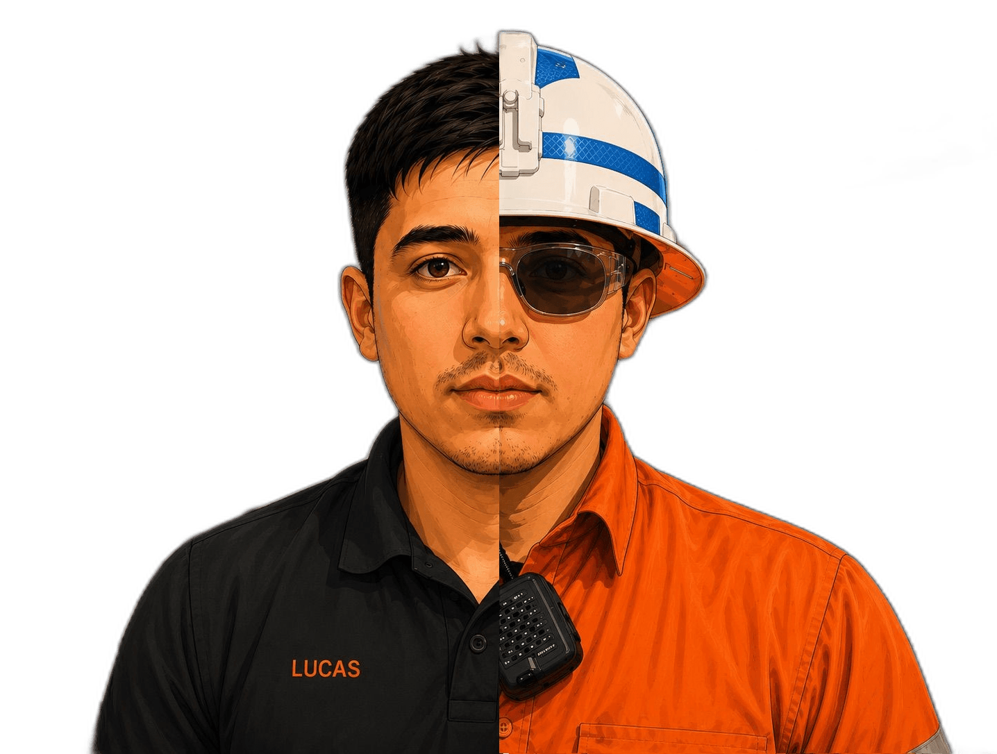 Lucas Lopez portrait split between engineering and field work